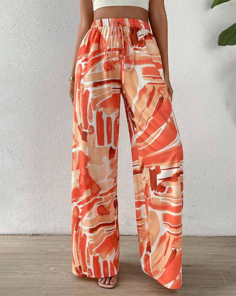 Casual printed wide-leg pants