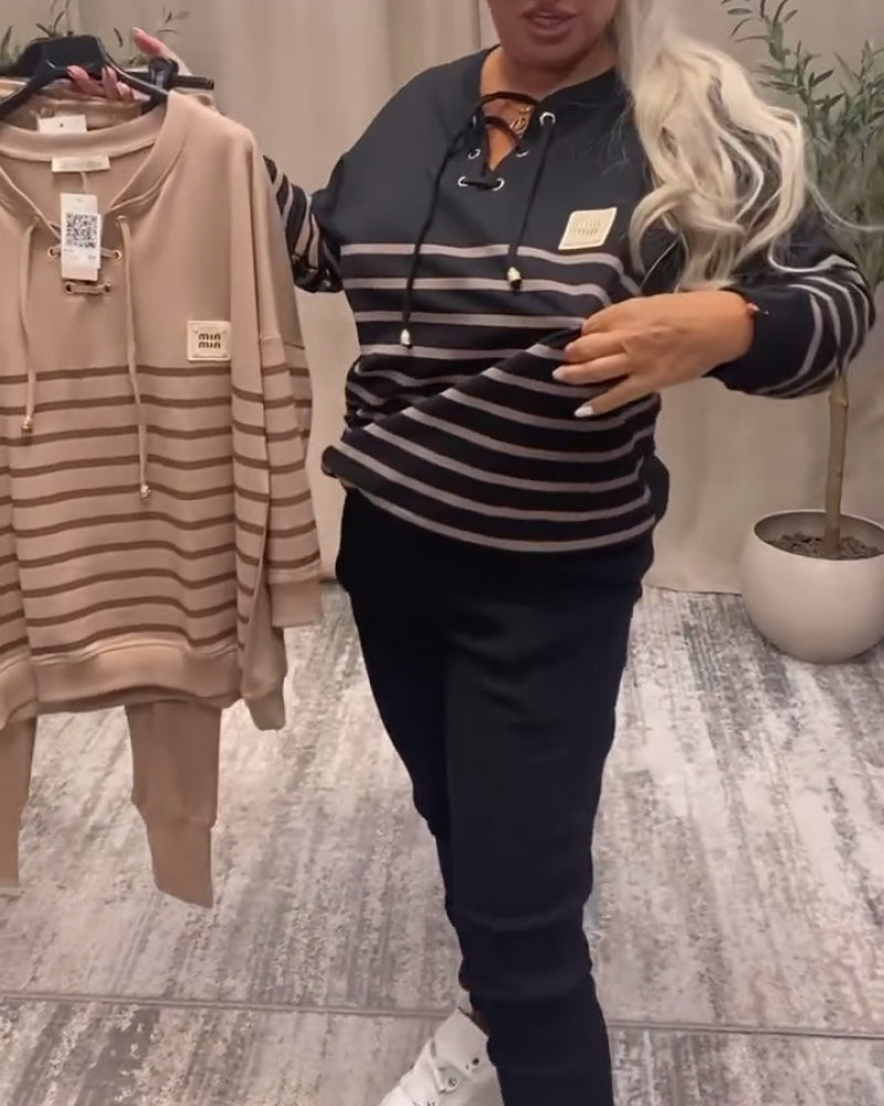 Casual Striped Ankle Sports Two-Piece Sets