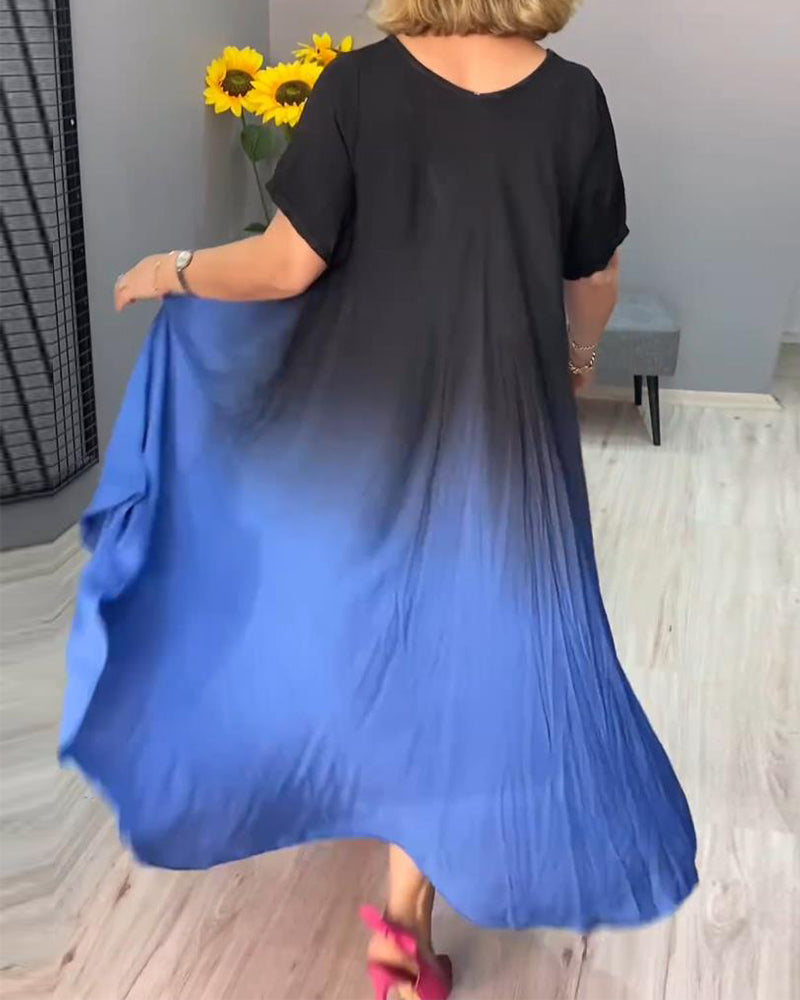 Casual pleated ombre dress