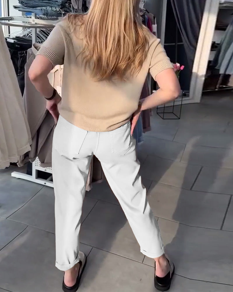 Solid Color Casual Straight Pants