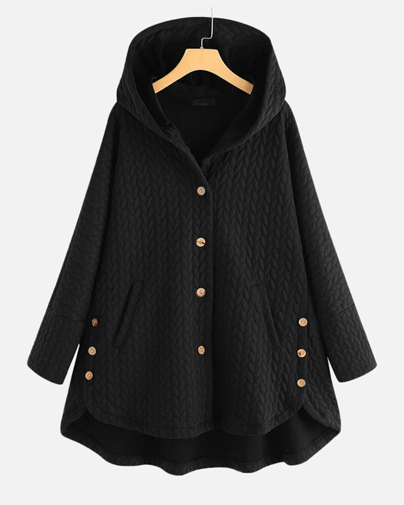Hooded solid color loose coat