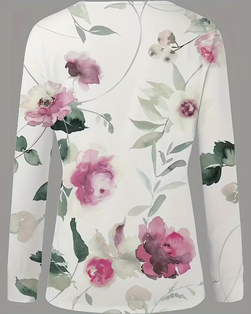 Asymmetrical Printed Long-Sleeved Blouse