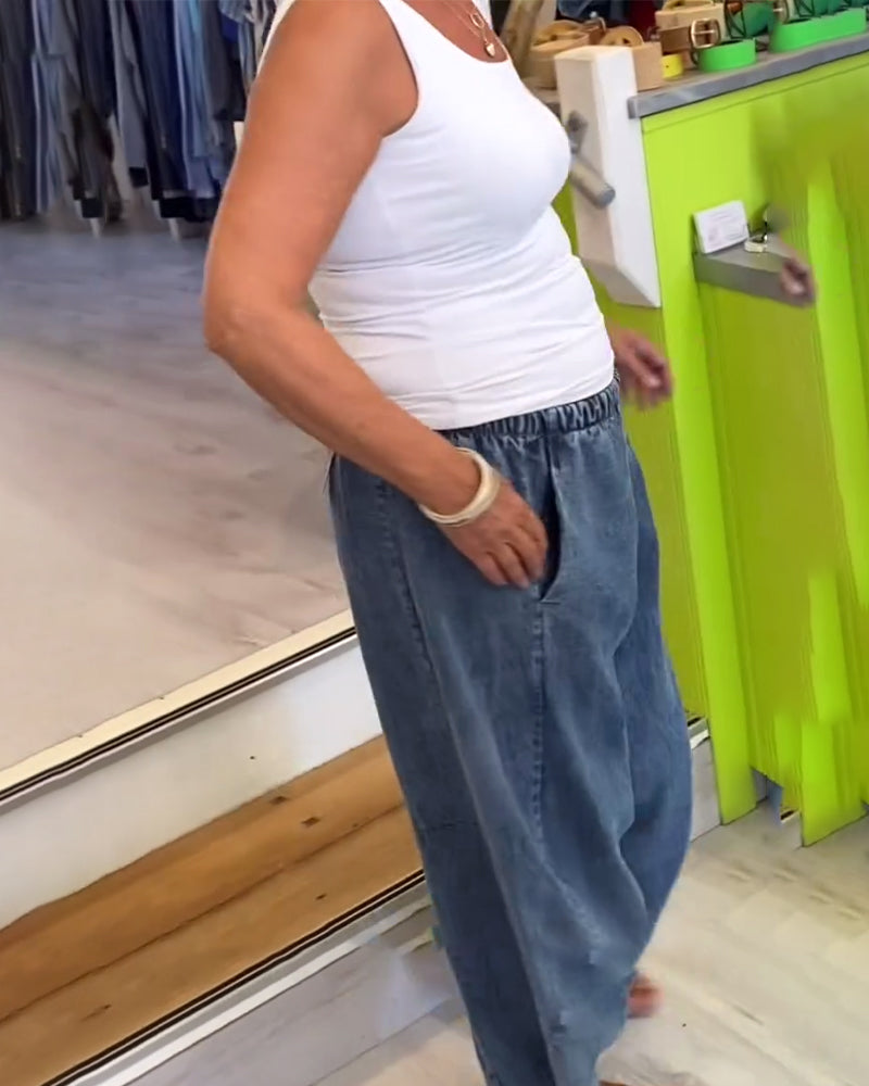 Elastic Waist Casual Jeans