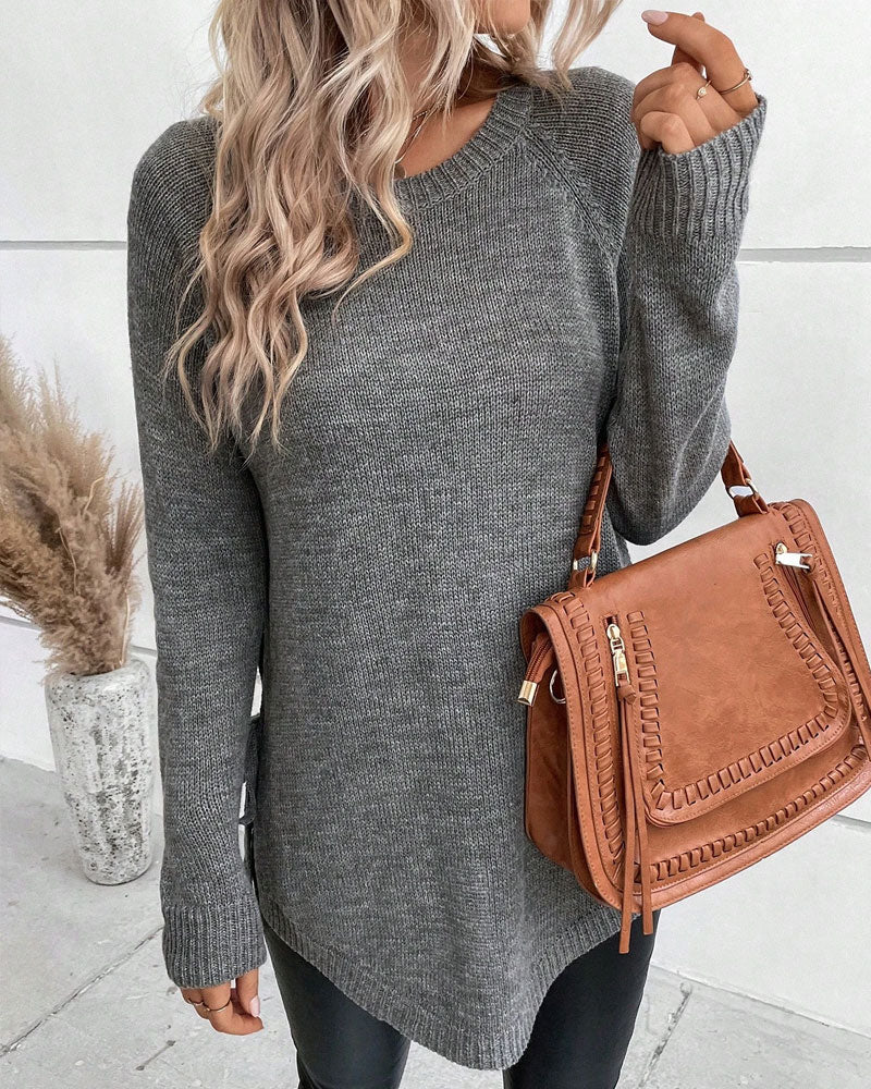Raglan Sleeve Knot Side Sweater