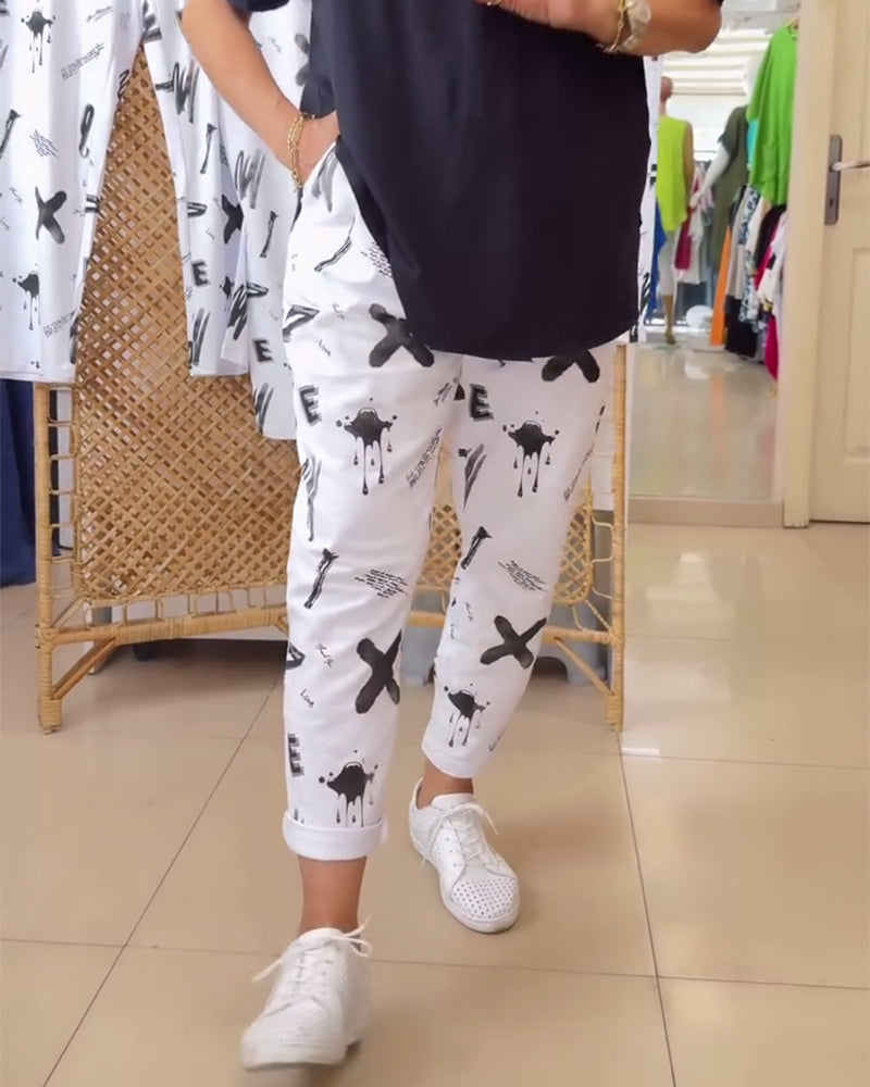 Mid-Rise Casual Printed Pants