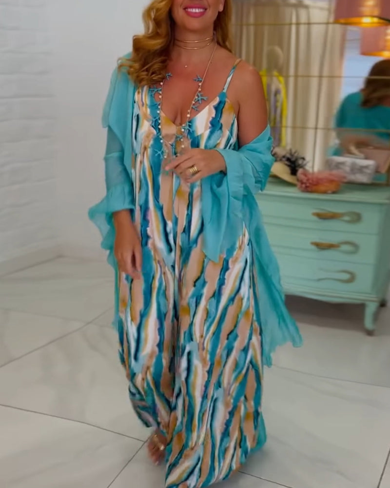 Printed suspender jumpsuit set