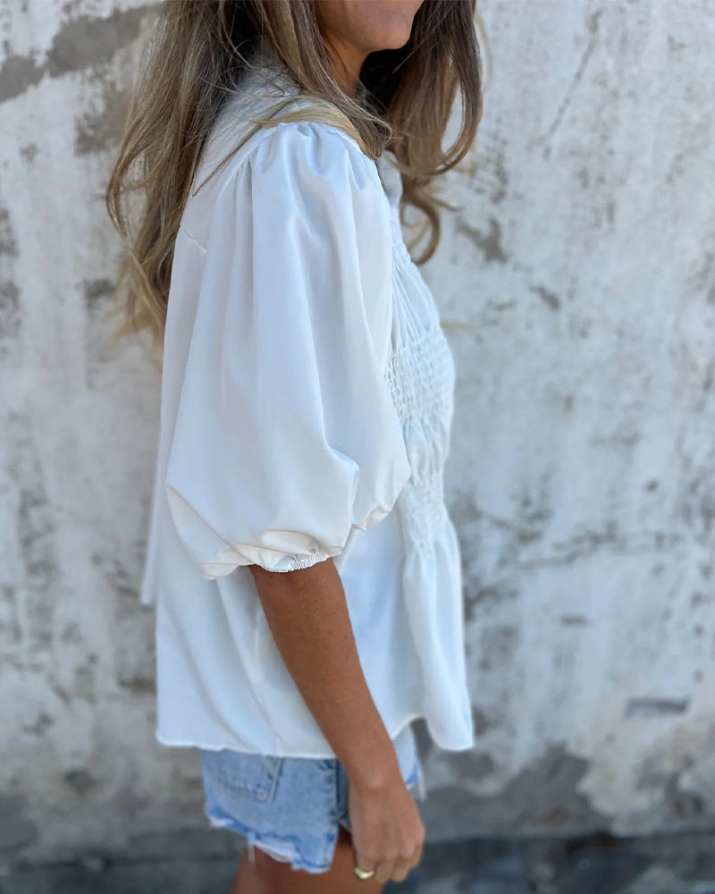 Casual Fashion Short Sleeve Solid Color Blouse