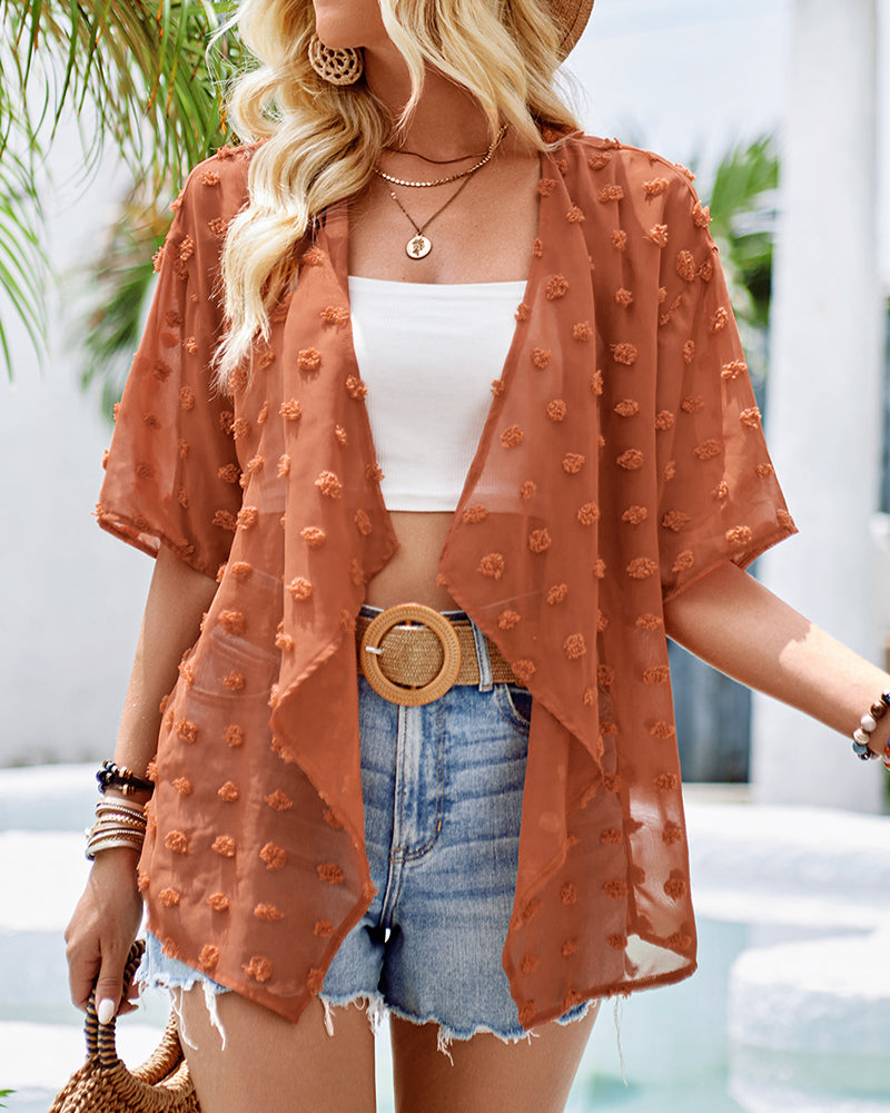 Solid color jacquard half-sleeve thin overcoat