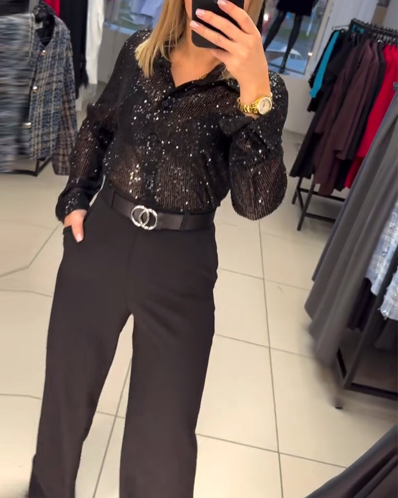 Button-Down Lapel Sequined Shirt