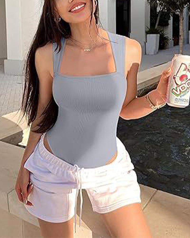 Solid color sleeveless tank bodysuit