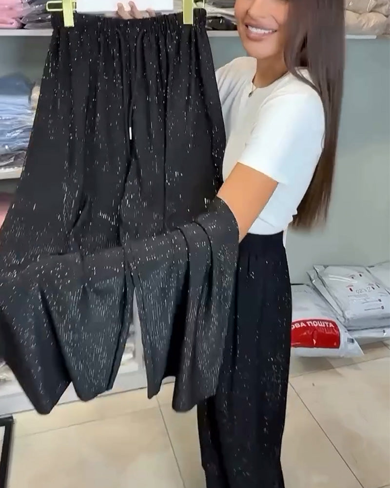 Stylish High-Waisted Shiny Wide-Leg Pants