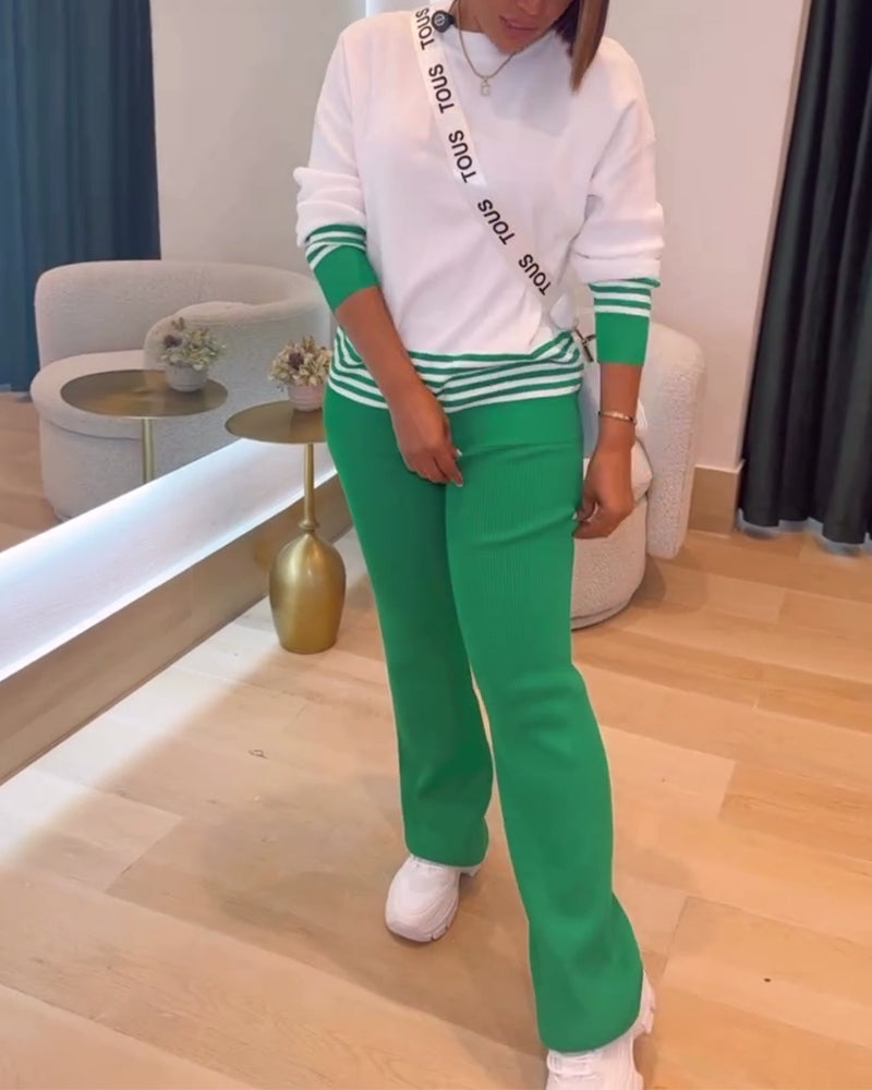 Striped Contrast Pullover Pants Set