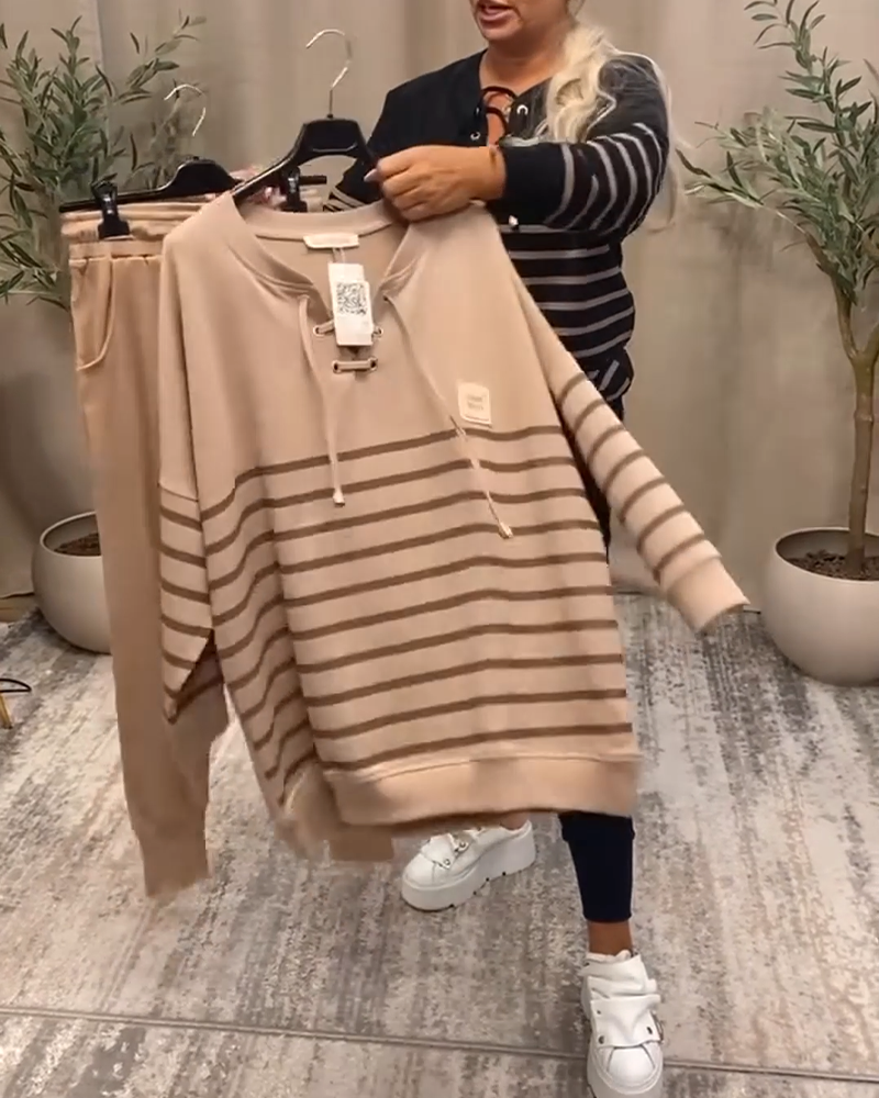 Casual Striped Ankle Sports Two-Piece Sets