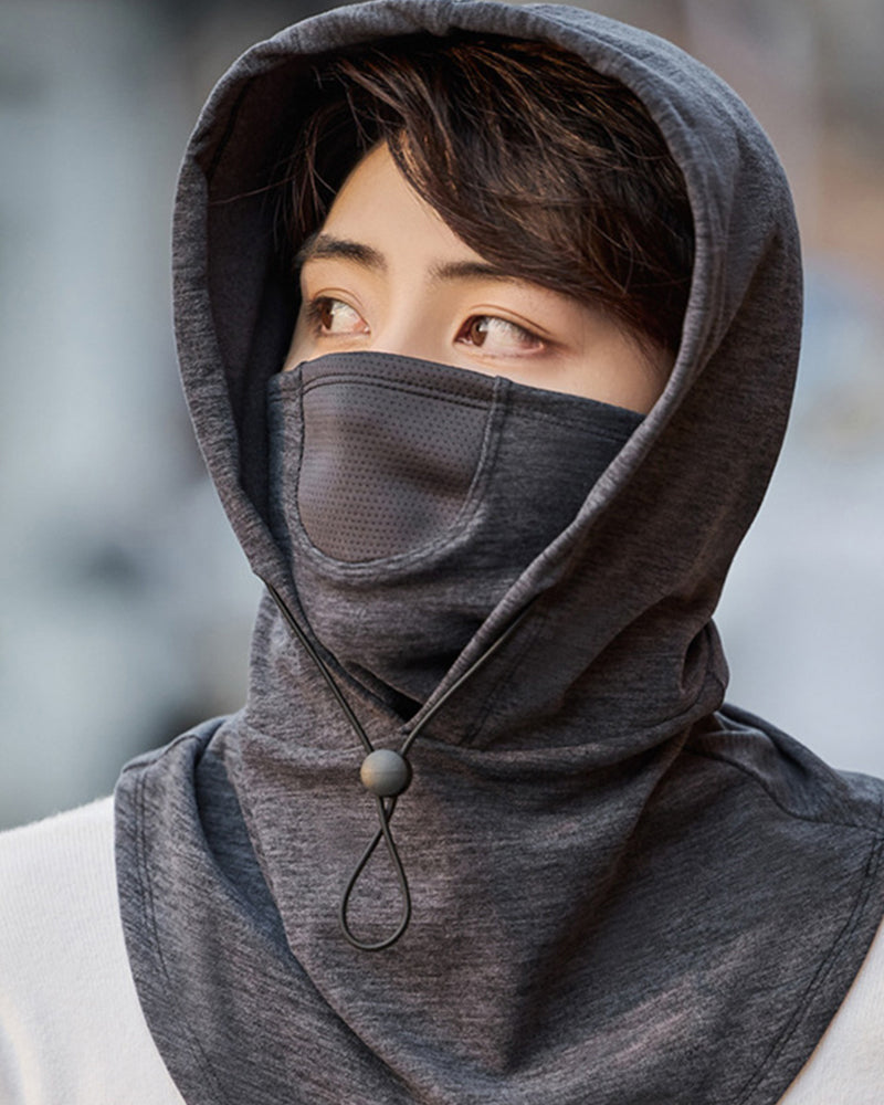 Hooded face mask with neck warmer for cycling