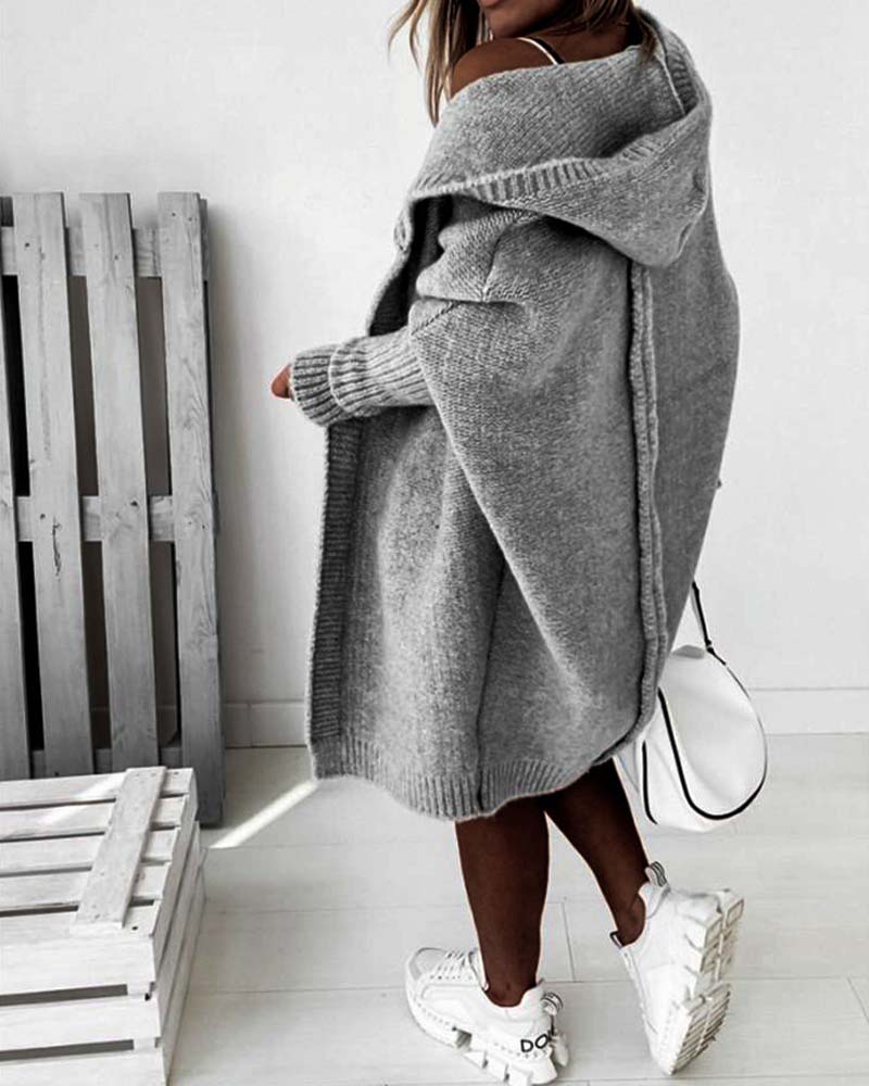Simple solid color bat hooded cardigan