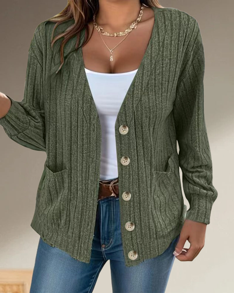 Solid color V-neck long-sleeved coat