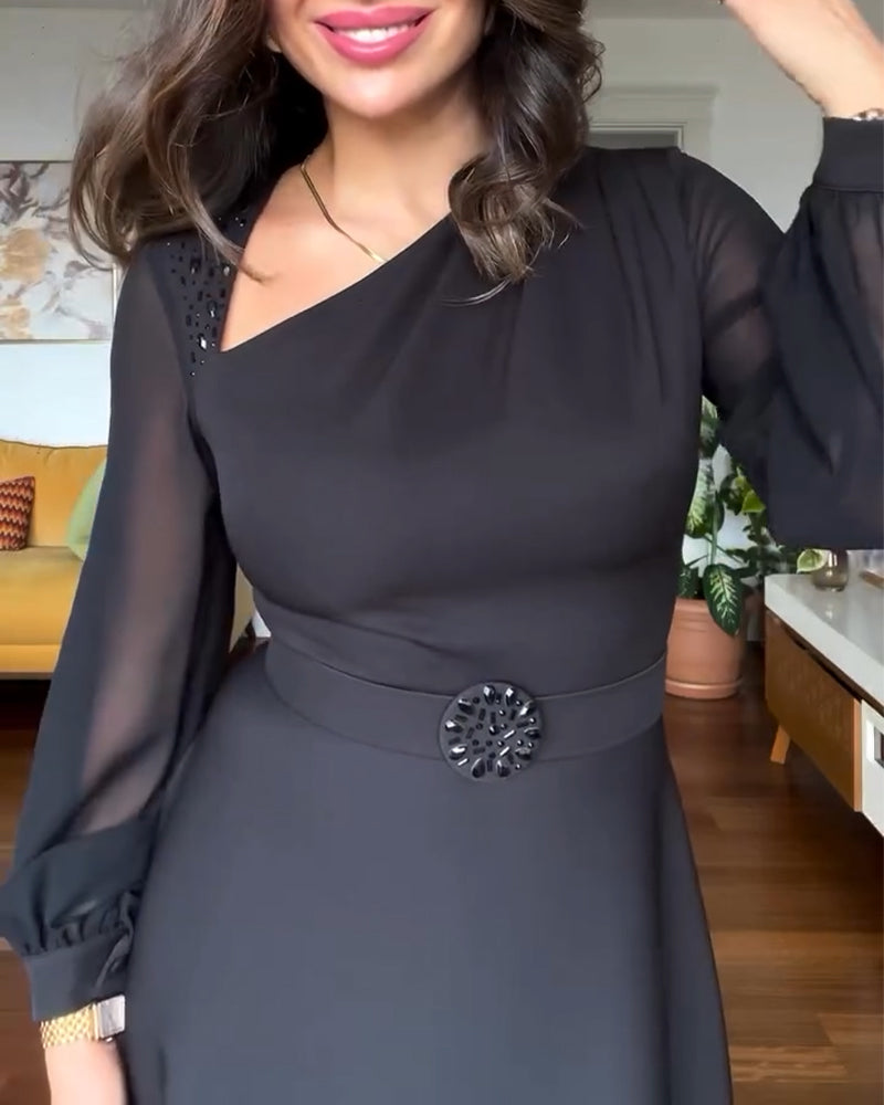 Beaded Puff Sleeve Waist Waist Dress