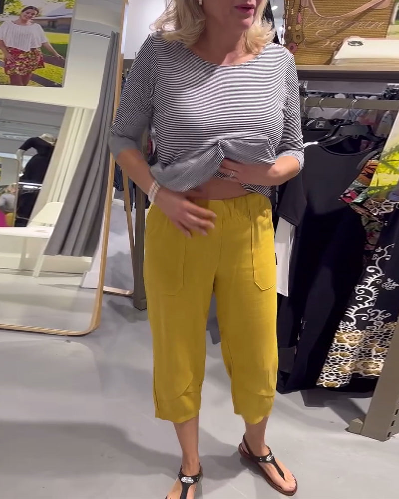 Casual Tapered Cotton And Linen Cropped Pants