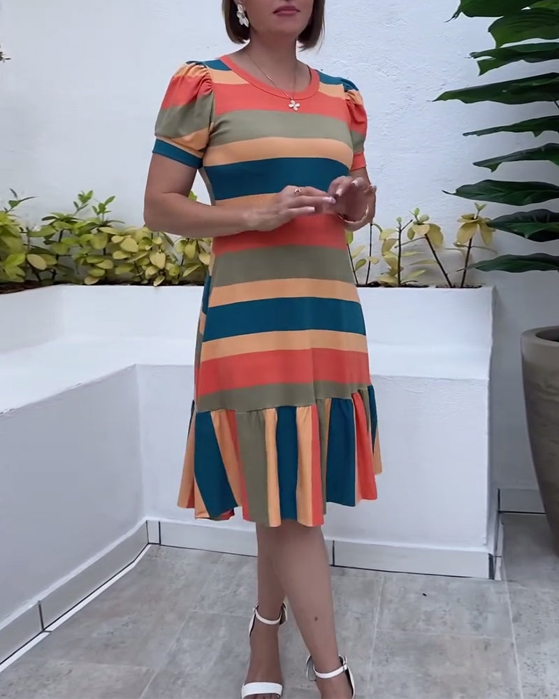 Casual Short Sleeve Striped Dress