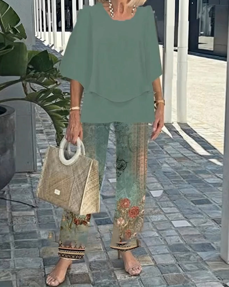 Fashion Printed Straight Pants Set