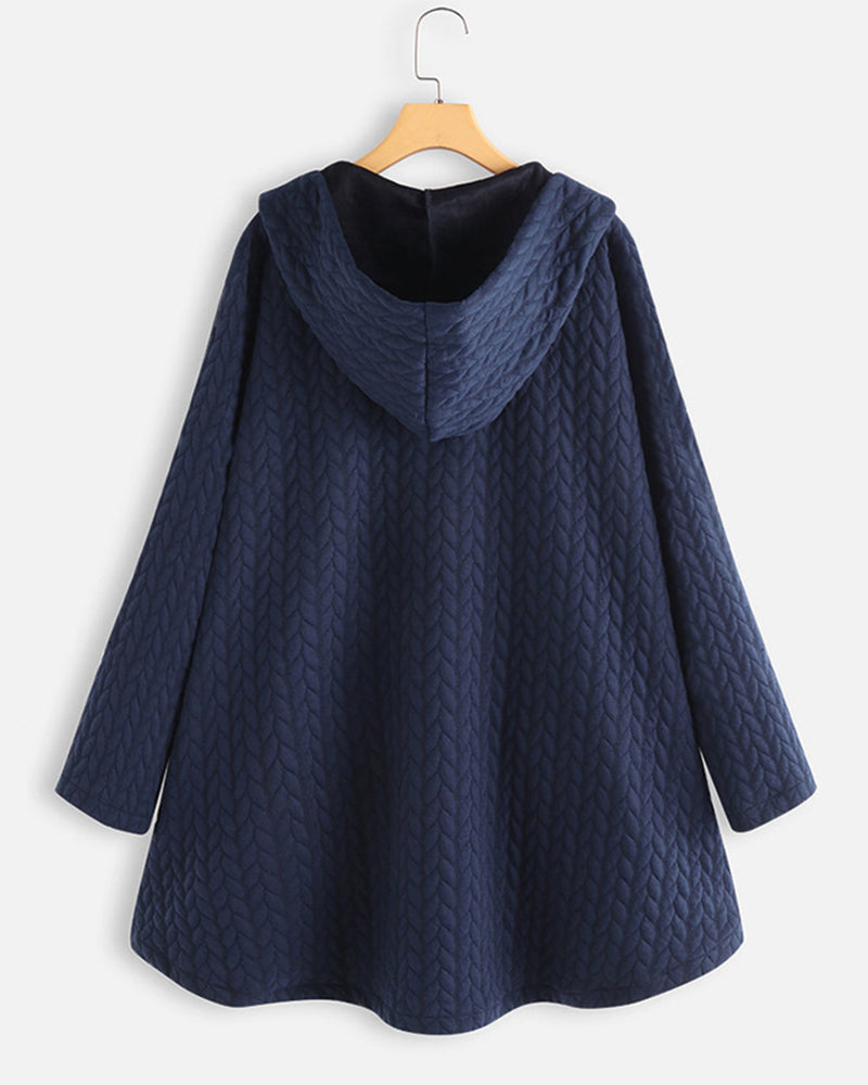 Hooded solid color loose coat