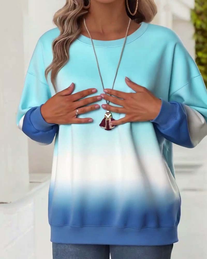 Casual Gradient Crew Neck Sweatshirt