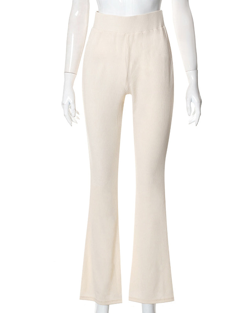 Solid color flared slim fit trousers