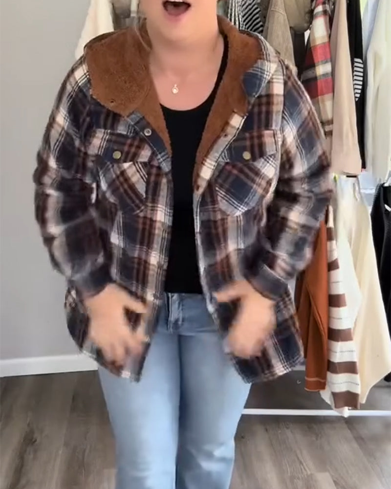 Plaid Hooded Woolen Coat