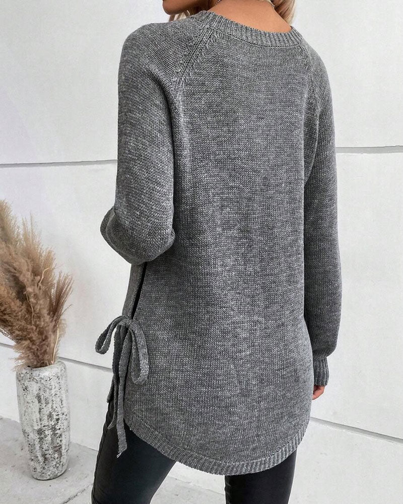Raglan Sleeve Knot Side Sweater