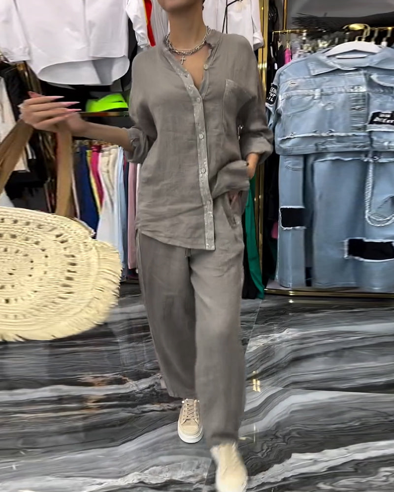 Stand Collar Pocket Casual Suit