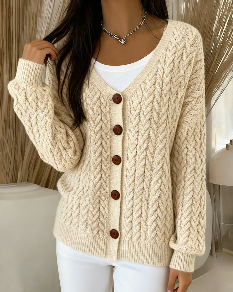 Thick-Knit Long-Sleeved Cardigan