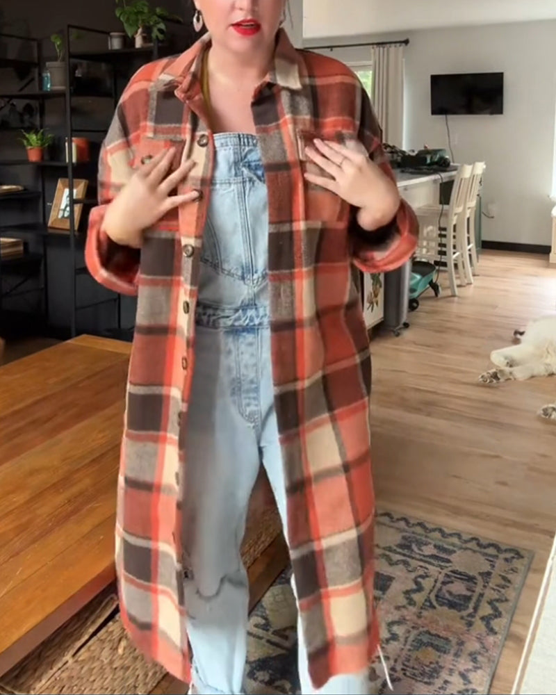 Casual plaid buttons coat