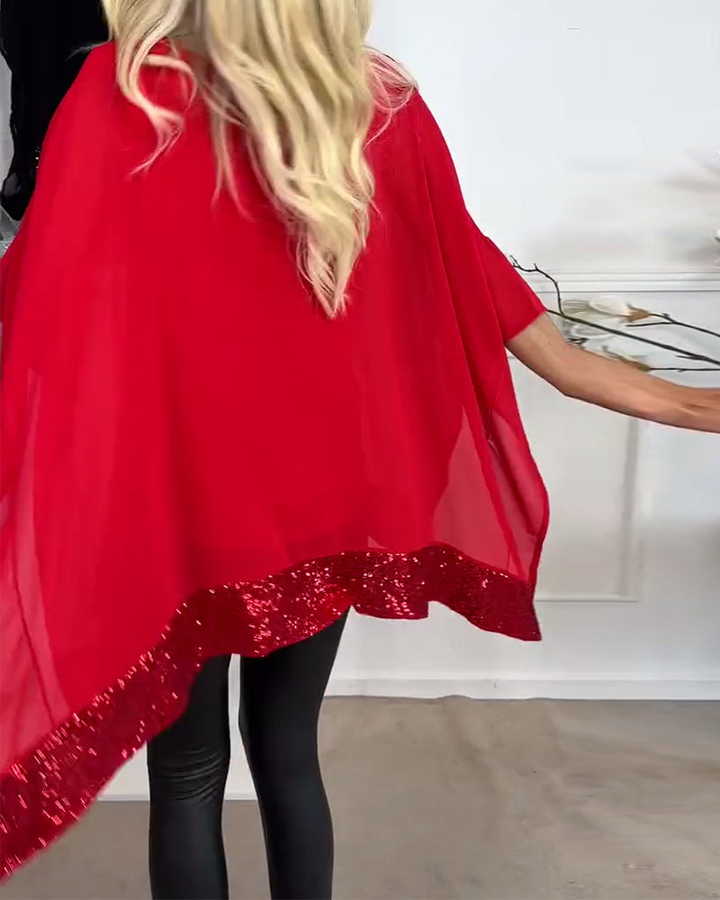 Bat-Sleeve Cape Patchwork Blouses