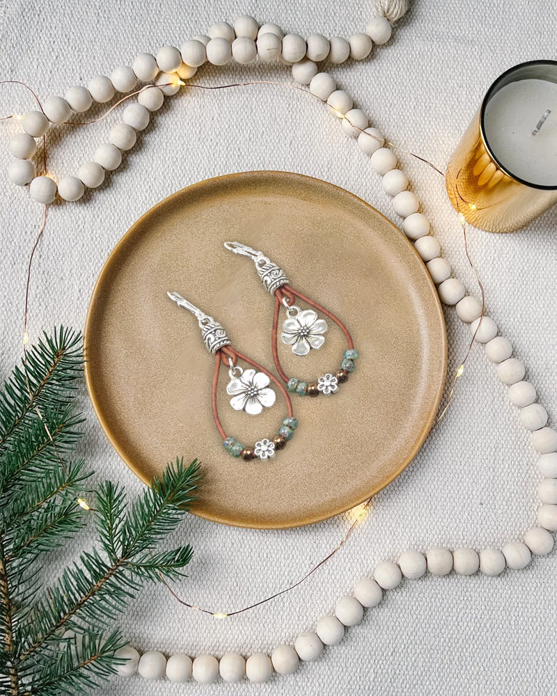 Boho Leather Rope Flower Simple Earrings