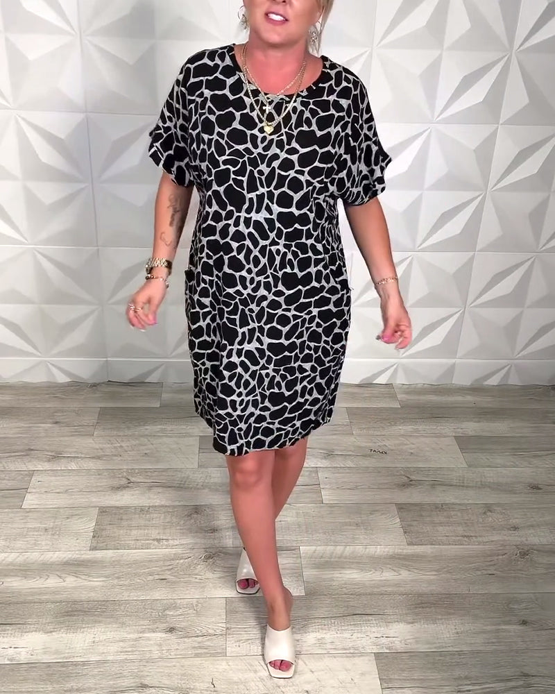 Casual Printed Crew Neck Dress