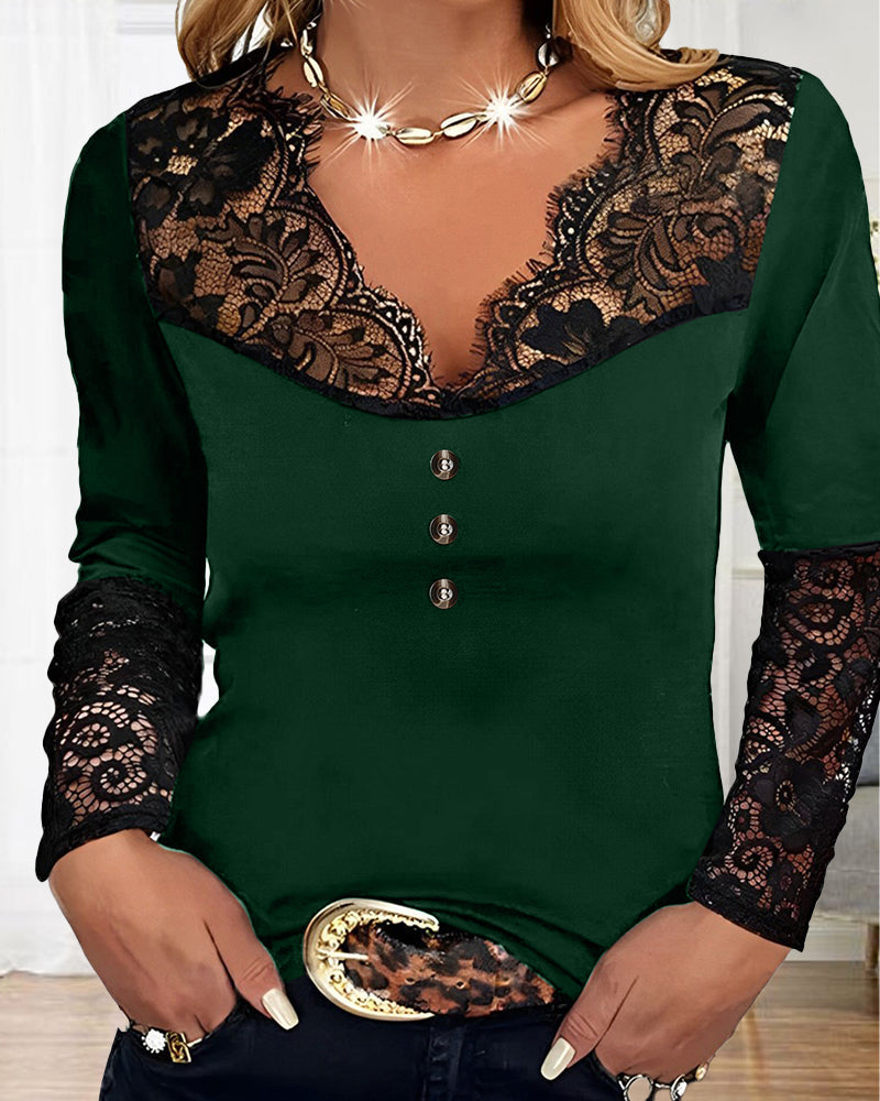 V-neck lace long-sleeve top