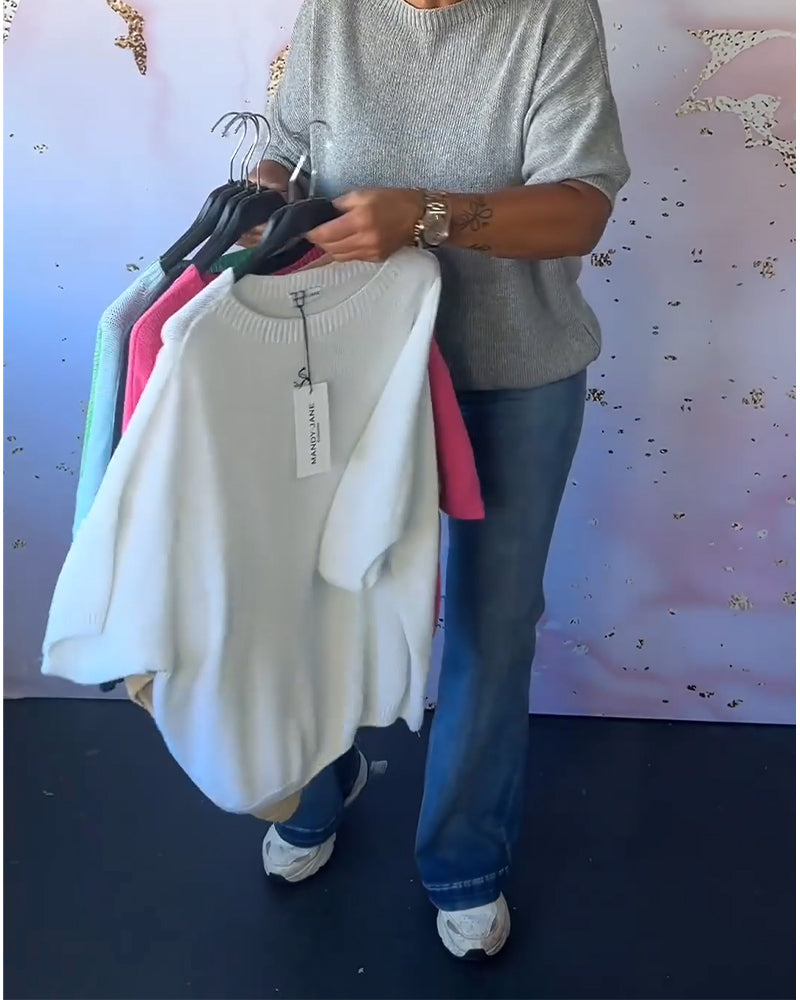 Casual loose solid color round neck pullover