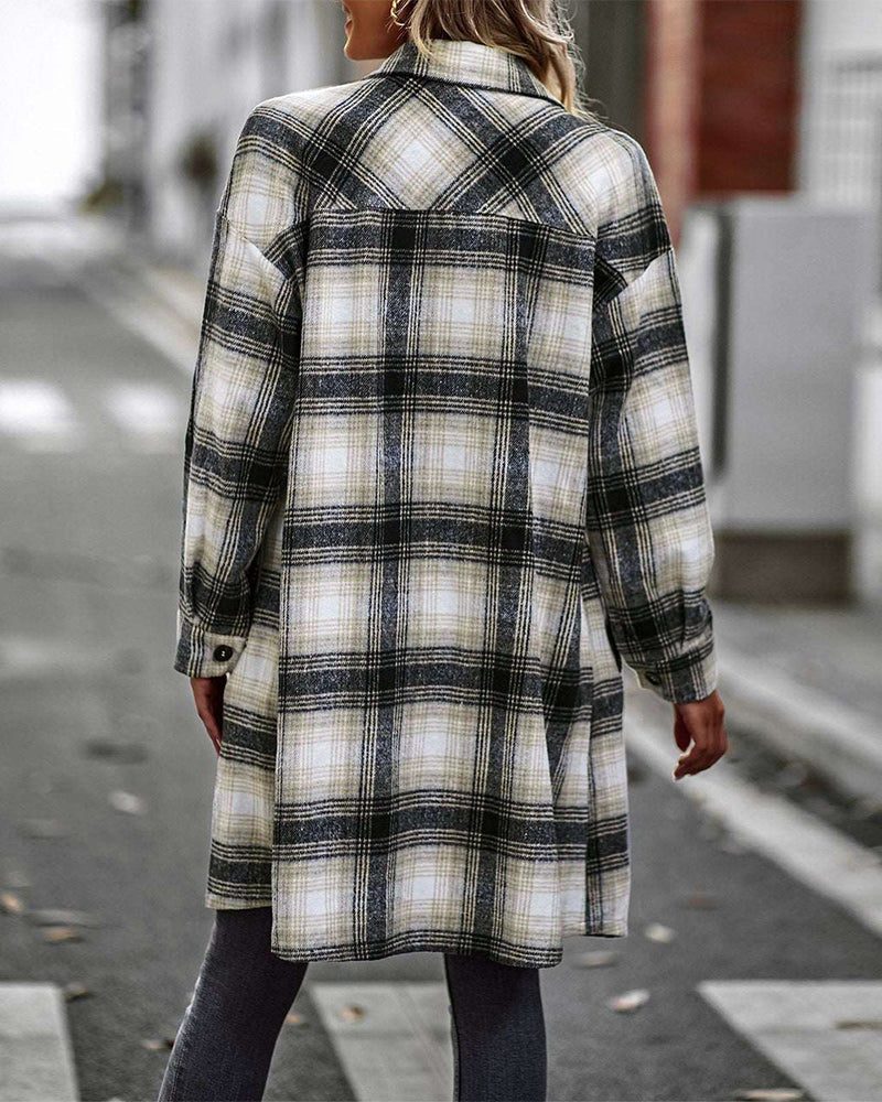 Casual plaid print pocket shirt