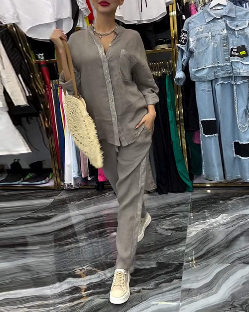 Stand Collar Pocket Casual Suit