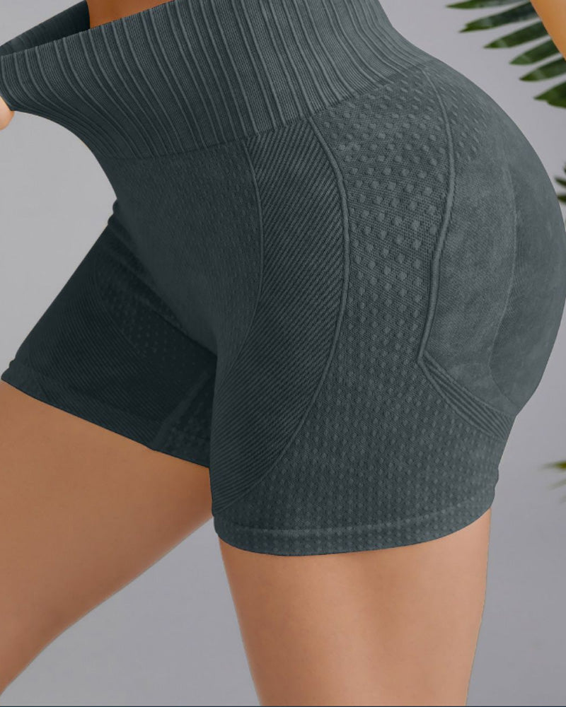 Simple solid color high waist hip shorts