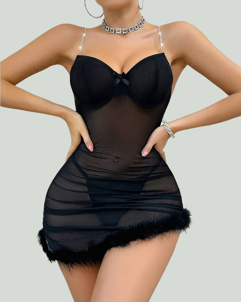 Sexy See-Through Slim Fit Temptation Suspender Nightdress Set
