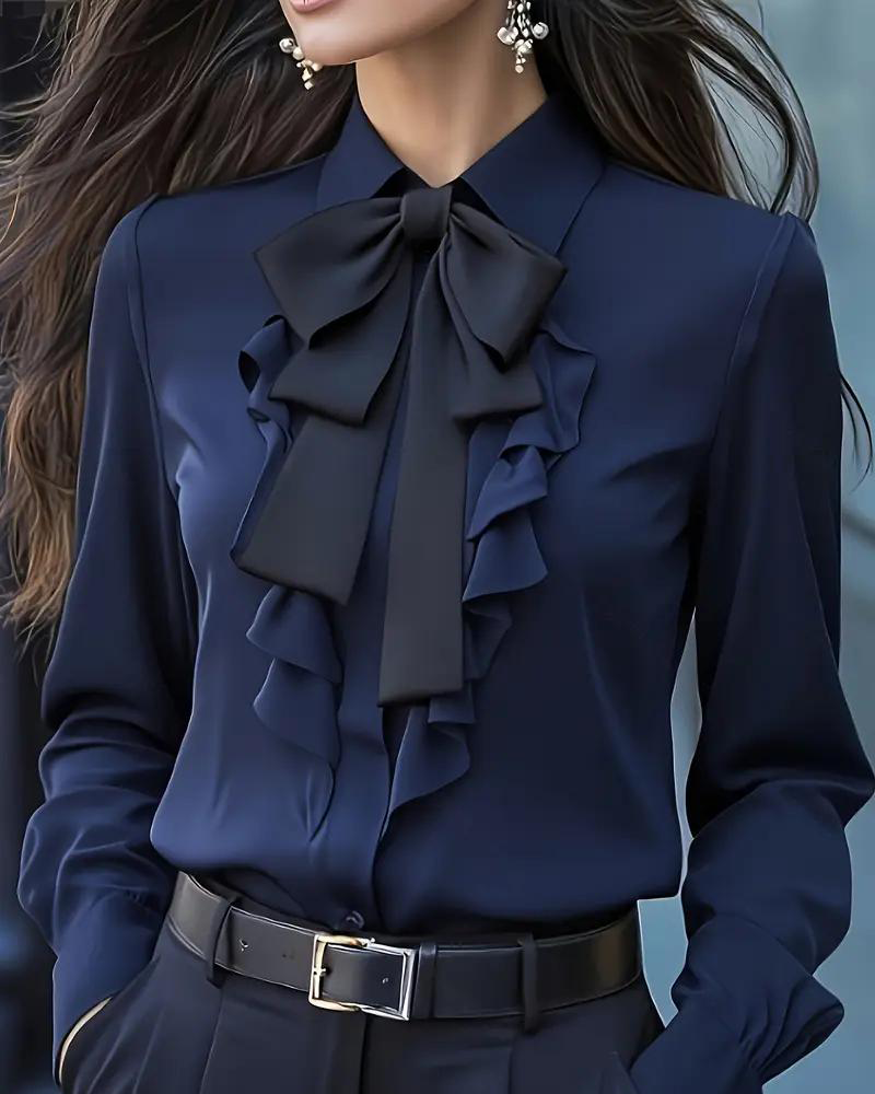 Bow Ruffle Long-Sleeved Shirt