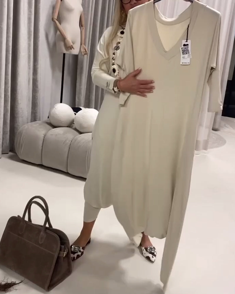 Solid Color Long Sleeve Casual Jumpsuit