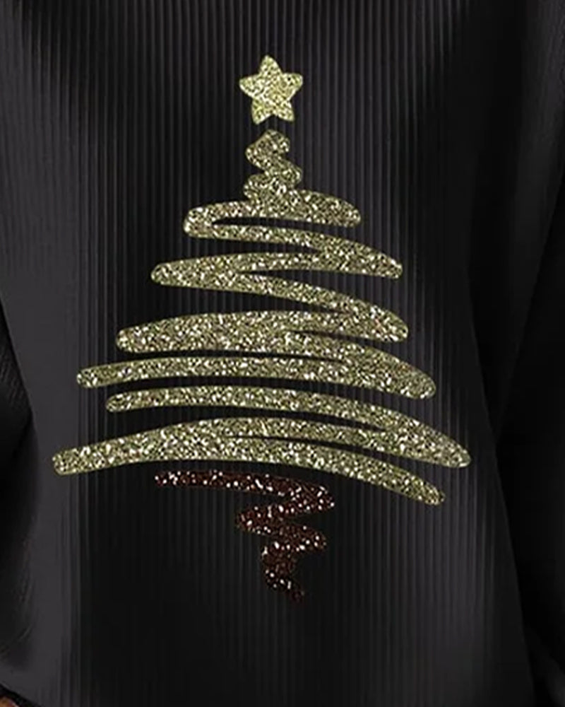 Loose Pitted Christmas Print Sweatshirt