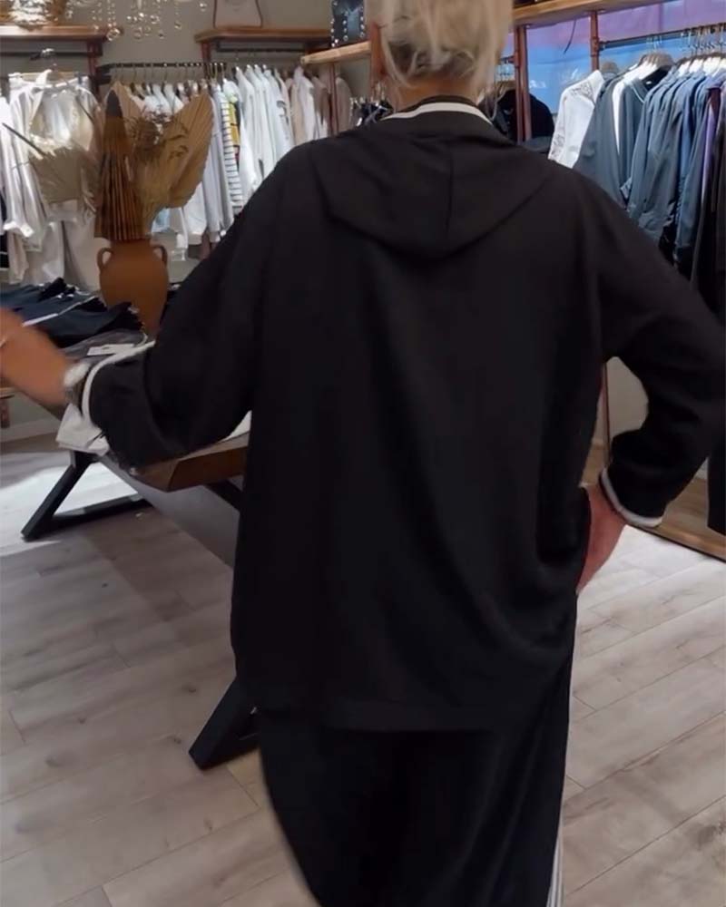 Hooded striped casual two-piece set