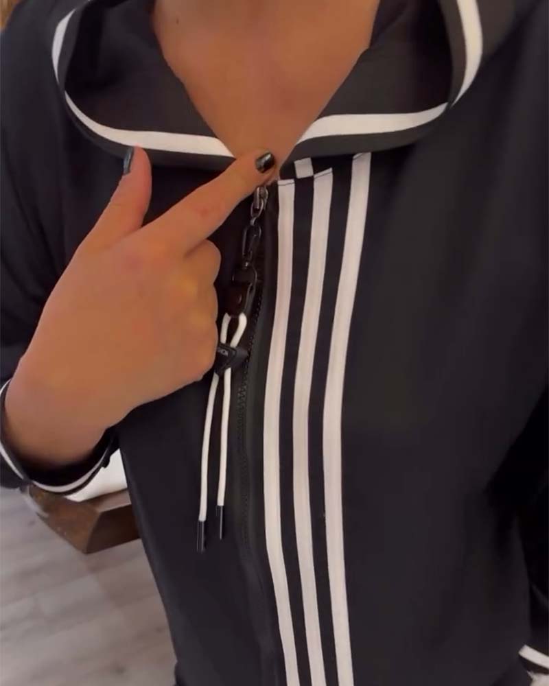 Hooded striped casual two-piece set