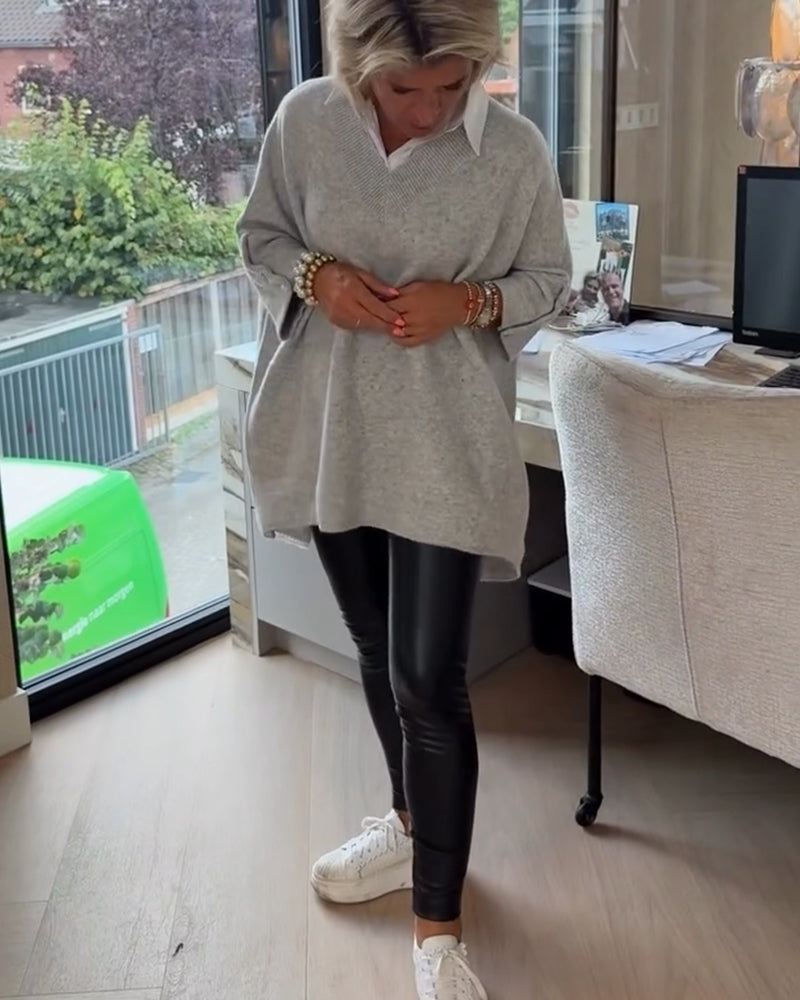 V-Neck Buttoned Asymmetrical Sweater