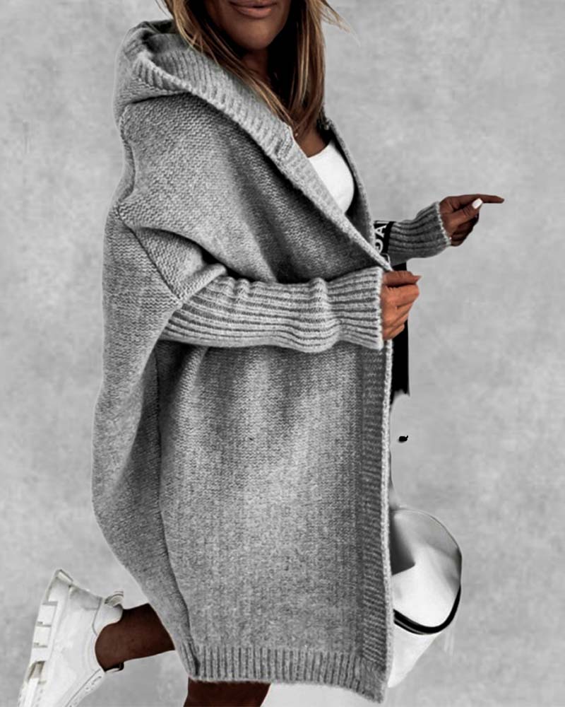 Simple solid color bat hooded cardigan