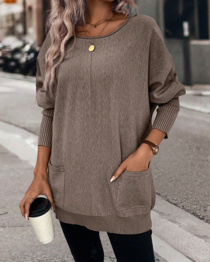 Loose-Fit Batwing-Sleeve Sweater with Pockets