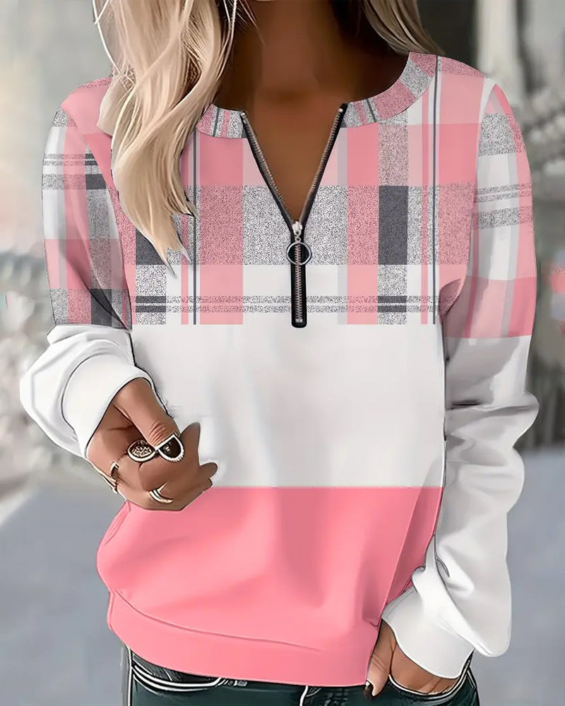 Casual Plaid Contrast Color Sweatshirt